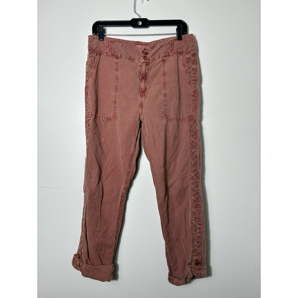 Sundance Women's Cropped Pants Sz 10 Linen/cotton Pink Costal Boho Embroidered